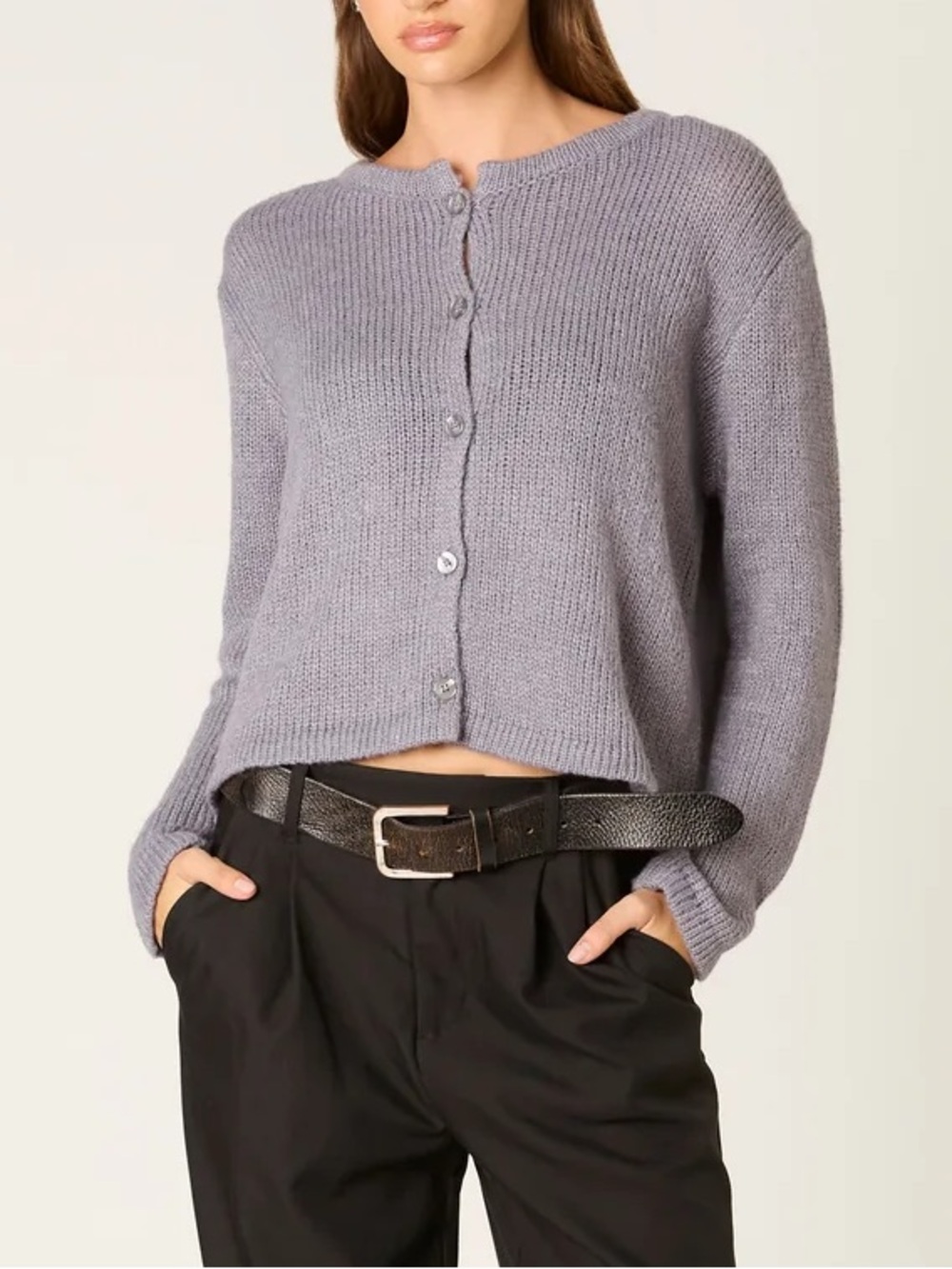 REVOLVE NIA Women's Light Gray Button-Front Knit Cardigan NWT